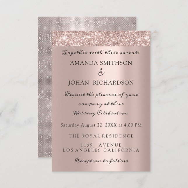 Invitation Parties scintillant pétillante Rose or élégant mar (Devant / Derrière)