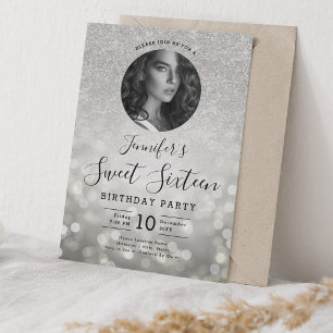 Invitation PARTIES SCINTILLANT photo Silver Bokeh Lights Swee