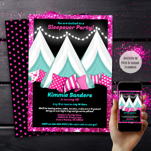 Invitation Parties scintillant Pink Blue Black Teepee Sleepov