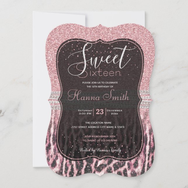 Invitation Parties scintillant poster de animal Chic Girly Ro (Devant)