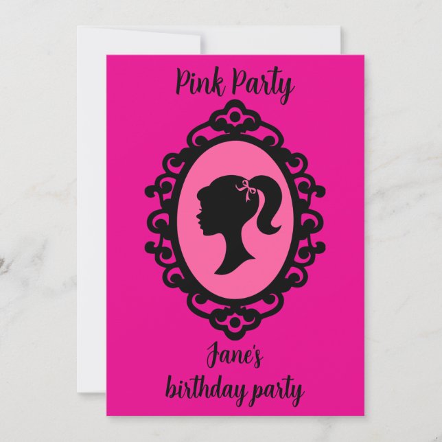 Invitation Parties scintillant Poupée Anniversaire rose Glam  (Devant)