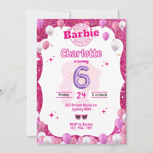 Invitation Parties scintillant Poupée Inspiré Anniversaire In (Devant)