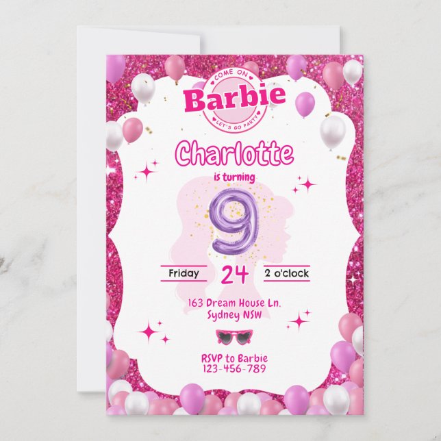 Invitation Parties scintillant Poupée Inspiré Anniversaire In (Devant)