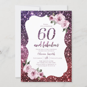 Invitation Parties scintillant pourpre bordeaux et 60e annive