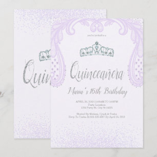 Invitation Parties scintillant pourpre & dentelle, Quinceañer