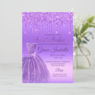 Invitation Parties scintillant pourpre Sweet sixteen de goutt