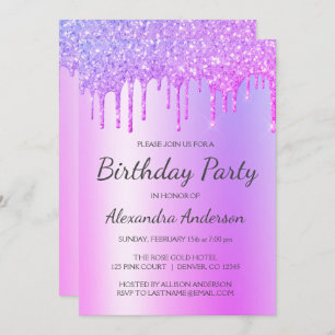 Invitation Parties scintillant pourpre Tout âge Anniversaire 