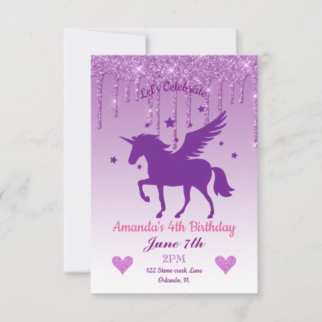 Invitation Parties scintillant pourpre/Violet Unicorne Annive (Devant)