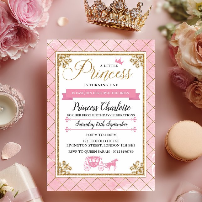 Invitation Parties scintillant Princesse 1er anniversaire Inv (Invite your guests to a royally fun celebration with this Glitter Princess 1st Birthday Invitation, )