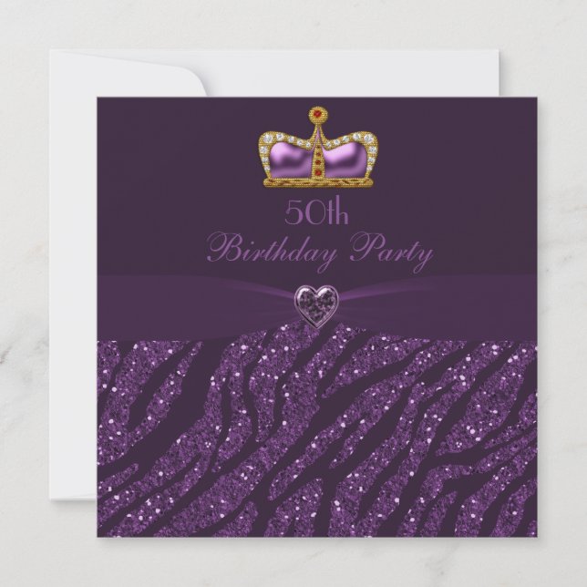 Invitation Parties scintillant princesse Crown Heart & Zebra  (Devant)