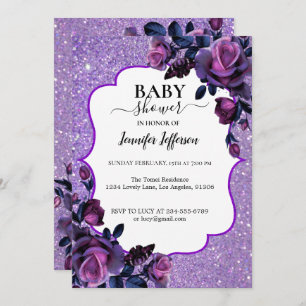 Invitation Parties scintillant Purple Floral Baby shower Invi