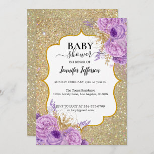 Invitation Parties scintillant Purple Floral Baby shower Invi
