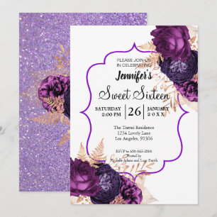 Invitation Parties scintillant Purple Floral Sweet 16 Anniver