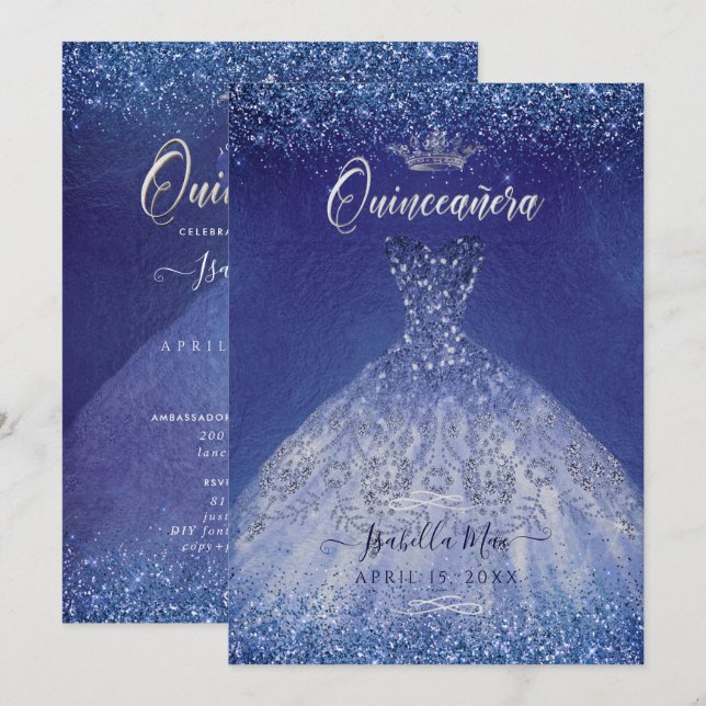 Invitation Parties scintillant Quinceanera Blue Ombre Gown (Devant / Derrière)