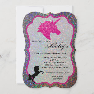 Invitation Parties scintillant Rainbow Unicorn Sweet 16 Anniv
