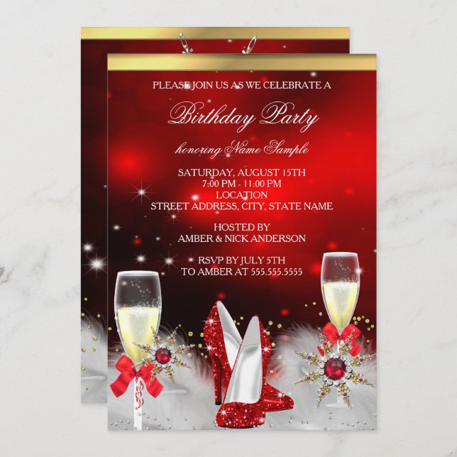 Invitation Parties scintillant Red High Heures Silver Gold Ch (Devant / Derrière)
