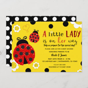Invitation Parties scintillant Red Ladybug Yellow Flowers Bab