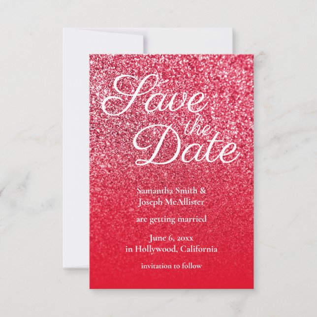 Invitation Parties scintillant Red Ombre Enregistrer la date (Devant)
