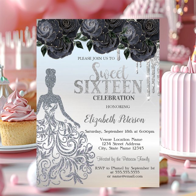 Invitation Parties scintillant, Robe Black Roses Sweet 16 Inv (Créateur téléchargé)