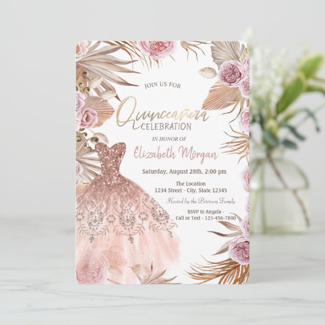 Invitation Parties scintillant Robe Boho Fleurs Quinceañera (Debout devant)
