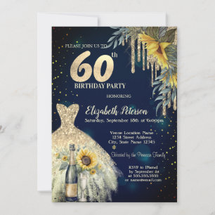Invitation Parties scintillant, Robe, Fleurs de soleil Bleu 6