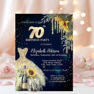 Invitation Parties scintillant, Robe, Fleurs de soleil Bleu 7