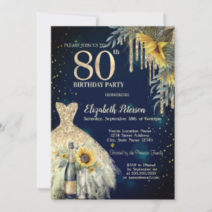 Invitation Parties scintillant, Robe, Fleurs de soleil Bleu 8