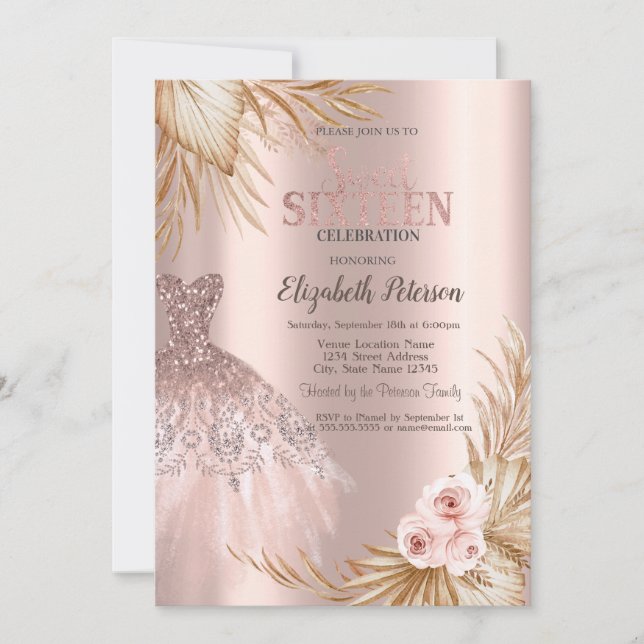 Invitation Parties scintillant, Robe, Pampas Rose Gold Sweet  (Devant)