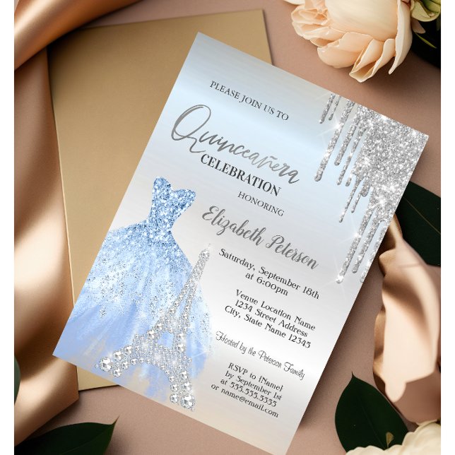 Invitation Parties scintillant, Robe, Tour Eiffel Quinceañera (Créateur téléchargé)