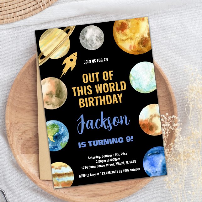Invitation Parties scintillant Rocket Espace extra-atmosphéri (Glitter Rocket Outer Space Birthday Invitations)