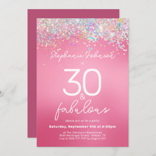 Invitation Parties scintillant rose 30 et Fabulous 30th Birth