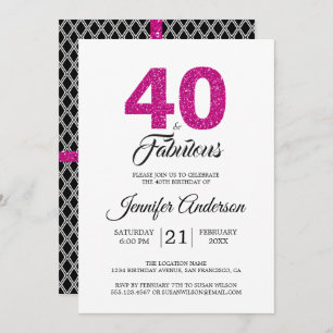 Invitation Parties scintillant rose 40 et fabuleux  40e anniv