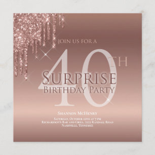 Invitation Parties scintillant rose 40e Anniversaire surpris