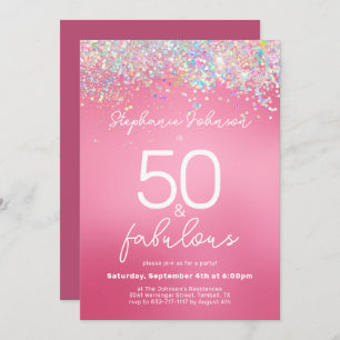 Invitation Parties scintillant rose 50 et Fabulous 50th Birth