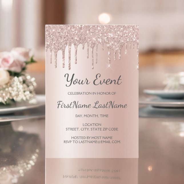 Invitation Parties scintillant rose à goutte d'or Sweet 16 Fê (Créateur téléchargé)