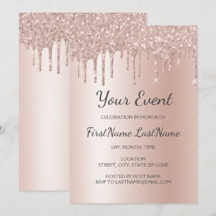 Invitation Parties scintillant rose à goutte d'or Sweet 16 Fê