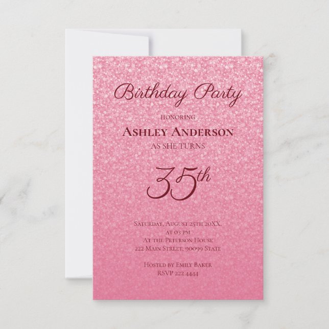 Invitation Parties scintillant rose Anniversaire (Devant)