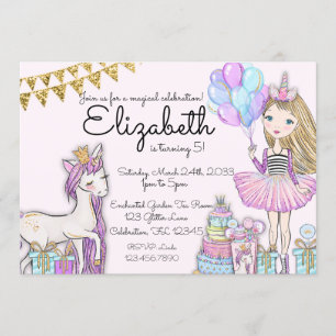 Invitation Parties scintillant rose Anniversaire Blonde Girl 