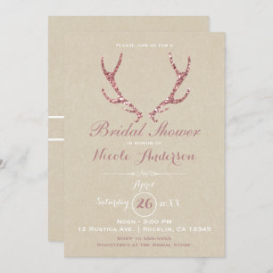 Invitation Parties scintillant rose Antlers Rustique Fête des