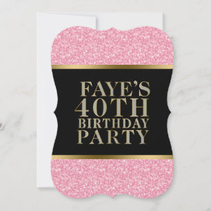 Invitation Parties scintillant Rose Aux Accents Noir Et Or