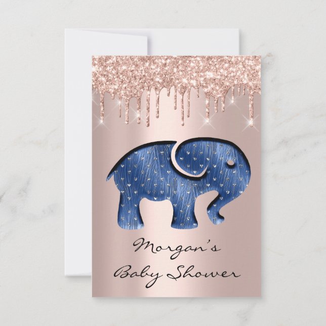 Invitation Parties scintillant  Rose Baby shower Elephant Mar (Dos)