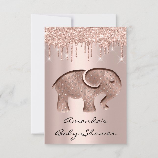 Invitation Parties scintillant  Rose Baby shower Elephant Nou (Dos)