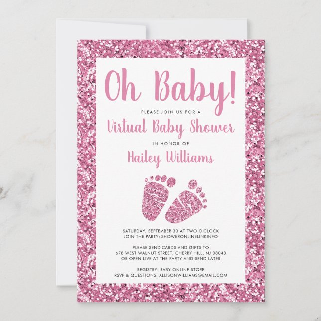 Invitation Parties scintillant rose Baby shower virtuel (Devant)