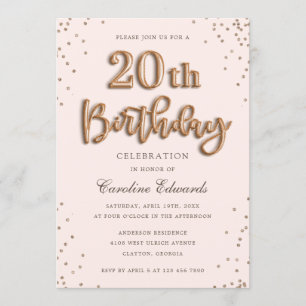 Invitation Parties scintillant Rose Ballons à huile 20e anniv