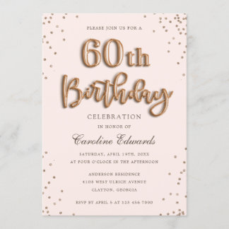Invitation Parties scintillant Rose Ballons à huile 60e anniv