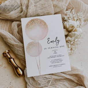 Invitation Parties scintillant rose Ballons Fille Première fê