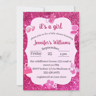 Invitation Parties scintillant rose bébé douche