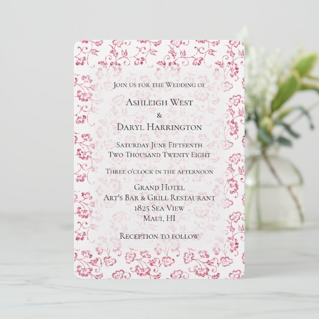 Invitation Parties scintillant rose blanc romantique Mariage  (Debout devant)