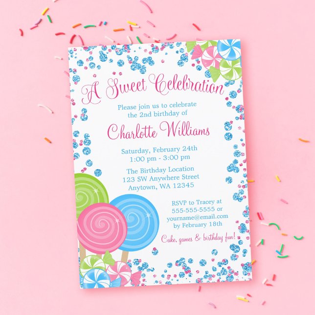 Invitation Parties scintillant rose Bleu Faux Candy Anniversa (Créateur téléchargé)