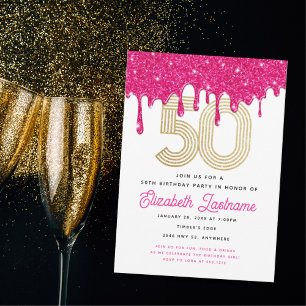 Invitation Parties scintillant rose branchée 50e anniversaire